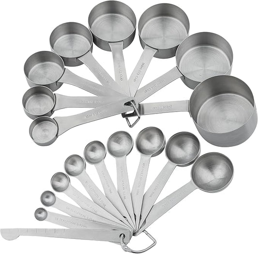 Measuring Cups and Spoons Set, 18/8 Stainless Steel Measuring Cups and Spoons Set with Leveler for Kitchen & Baking, Metric & US Measure Tools with 2/3 & 3/4 Cups