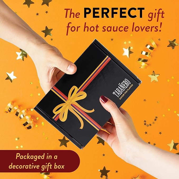 Tabañero Variety Hot Sauce Gift Set, 4 Pack, Kit Includes Peach Bourbon, Sriracha Honey, Key Lime Habanero, Sweet & Spicy, 1.7 oz Mini Glass Bottles, All Natural, Gluten Free, Low Sodium, Vegan, Kosher, Made in the USA