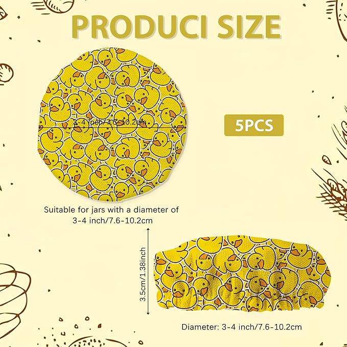 Cute Yellow Ducks Sourdough Starter Jar Covers Reusable,Breathable Fabric Lids for Mason Jars,Wide Mouth and Regular Mouth(5 Pack)