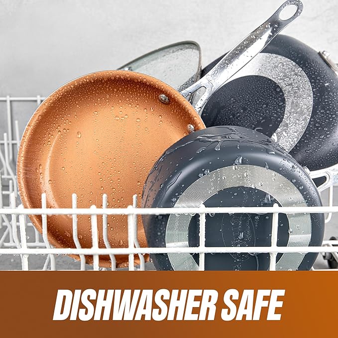 Gotham Steel 12 Pc Ceramic Cookware Set Nonstick, Ceramic Pots and Pans Set Non Stick with Steamer for Cooking, Non Toxic PFOA PFOS Free, Ergonomic Stay Cool Handles, Oven & Dishwasher Safe, Copper