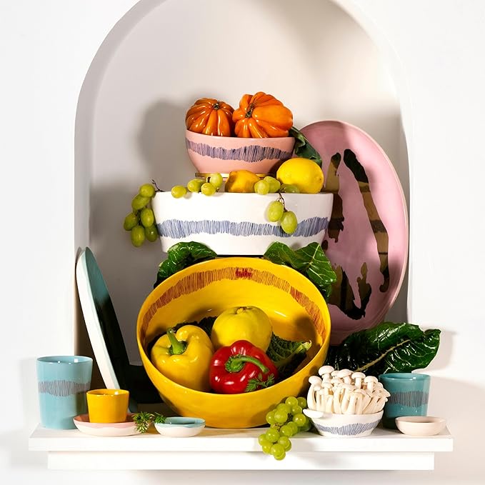 White Blue Serving Plate | Feast tableware by Ottolenghi | Serving Tray Dish Set for 1 | Stoneware Microwave Safe Plates | Farmhouse Kitchen and Dinnerware Sets for Home, Family, Party