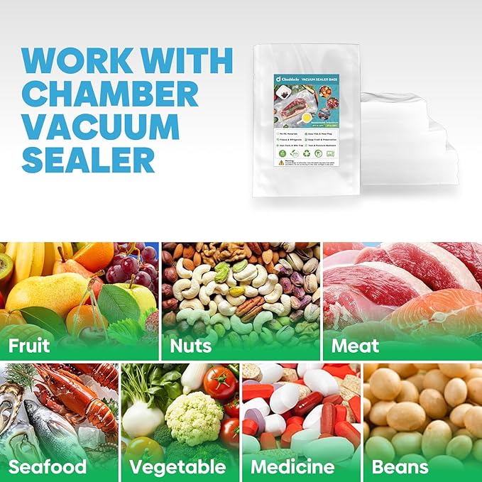 Chamber Vacuum Sealer Bags,12"x14" 200 Pcs Pre-cut Chamber Machine Pouches,Heavy Duty Chamber Vacuum Bags for Commercial Sealer,Food Storage,Meal Prep,Sous Vide,Meat Cheese Goods, BPA Free