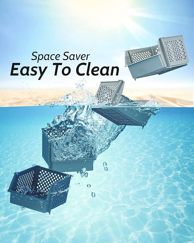 TidyFriend Stackable Storage Bins for Closet Organizers and Storage 4 Pack, Garage Storage Bin Stackable, Bathroom and Garage Organizer (Grey)