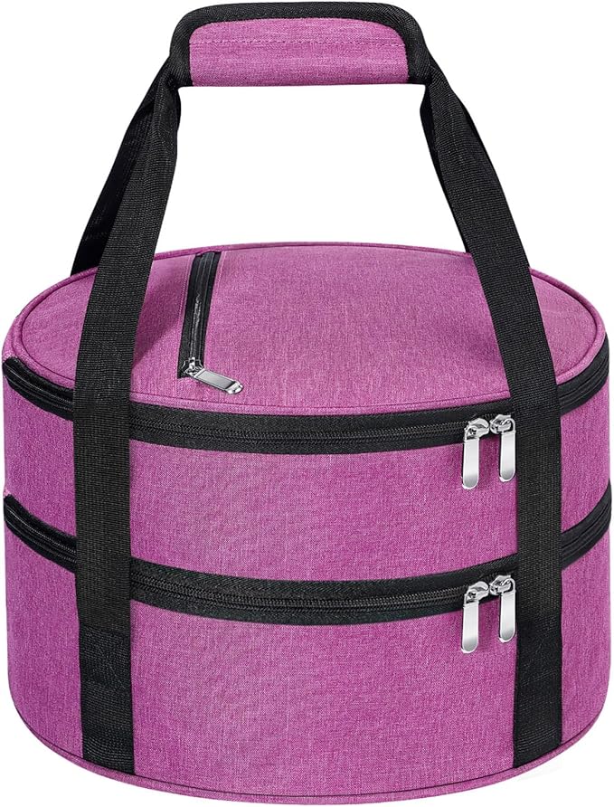Round Double Insulated Casserole Carrier, Pie Carrier Bag, Portable Casserole Carrier for Hot or Cold Food Lunch Tote, Lunch Bag for Parties Picnic, Fits 12.5" Baking Dish, Rose Red