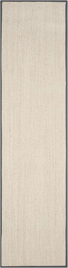 SAFAVIEH Natural Fiber Collection Runner Rug - 2'6" x 12', Marble & Dark Grey, Sisal, Woven Design with Border (NF143D)