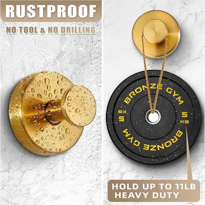 Suction Cup Hooks for Shower No-Drill Bathroom Hooks for Towels, Robes, Loofah Mountable on Bathroom Walls, Kitchen, Glass, Mirrors, Tile and Smooth,Non-Porous Surfaces (2 Pack, Brushed Gold)