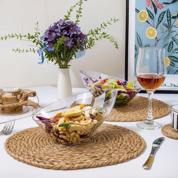 bUCLA 12 Pack Clear Plastic Serving Bowls - 20 OZ Angled Serving Bowls Disposable for Chip,Candy,Salad & Fruit - Ideal for Party & Wedding