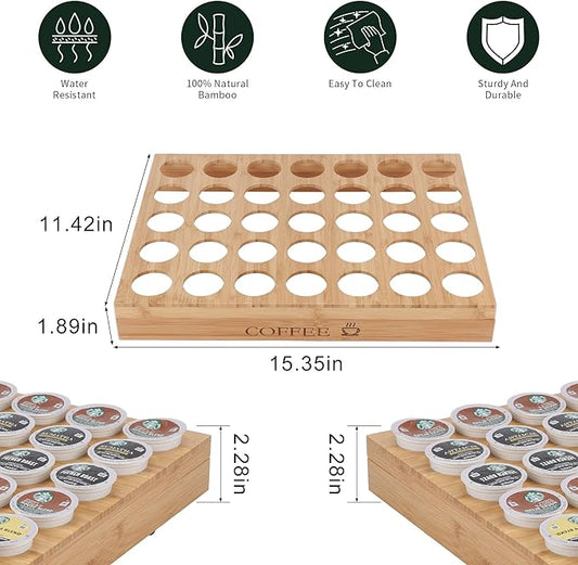 MinBoo BamBoo k cup holder Drawer or Countertop k cup Organizer Coffee Pod Holder Hold 35 Coffee Pod Storage Kcup coffee pods holder for coffee station Office and Kitchen k cup storage