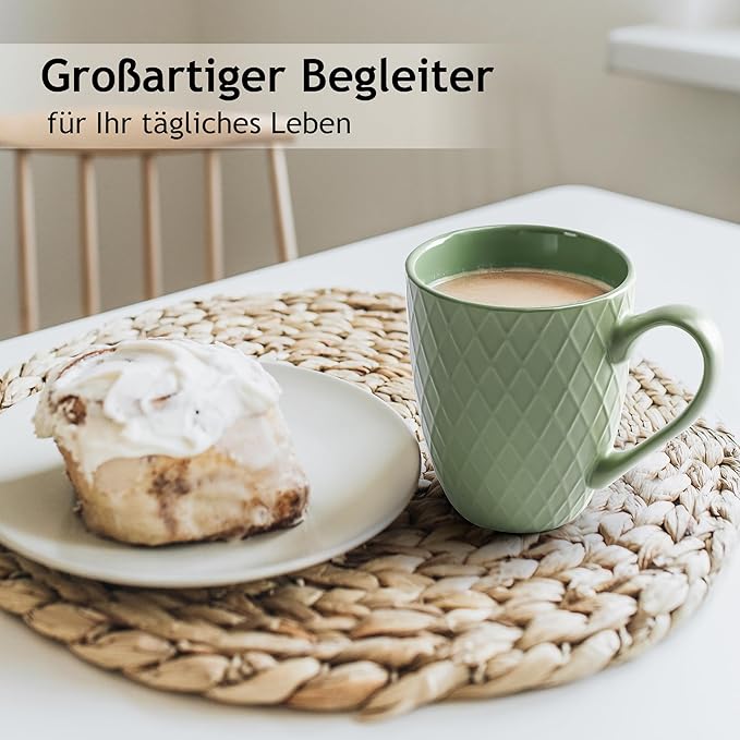 MIAMIO - Coffee Mugs set of 6 / Coffee Cups - 6 x 14 Oz Ceramic Mugs - Large Coffee Mugs - Microwave & Dishwasher safe - Palmanova Collection (Green)