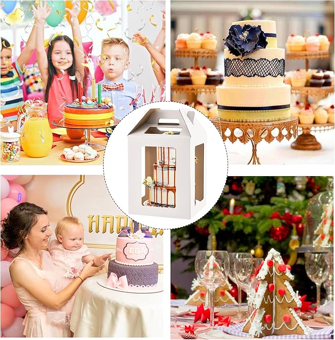 Tall Cake Boxes for Tier Cakes,10x10x12 & 12x12x14 Tiered Cake Box with window, 8in 10in 12in Tall Cake Carrier,large cake box,Layer tall baking carrier (2 pack)