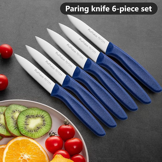 Paring Knife Fruit Knife Set (6 Pieces), Ultra Sharp Stainless Steel Vegetable and Fruit Knife with PP Plastic Ergonomic Handle for Cutting Fruits and Vegetables,Blue