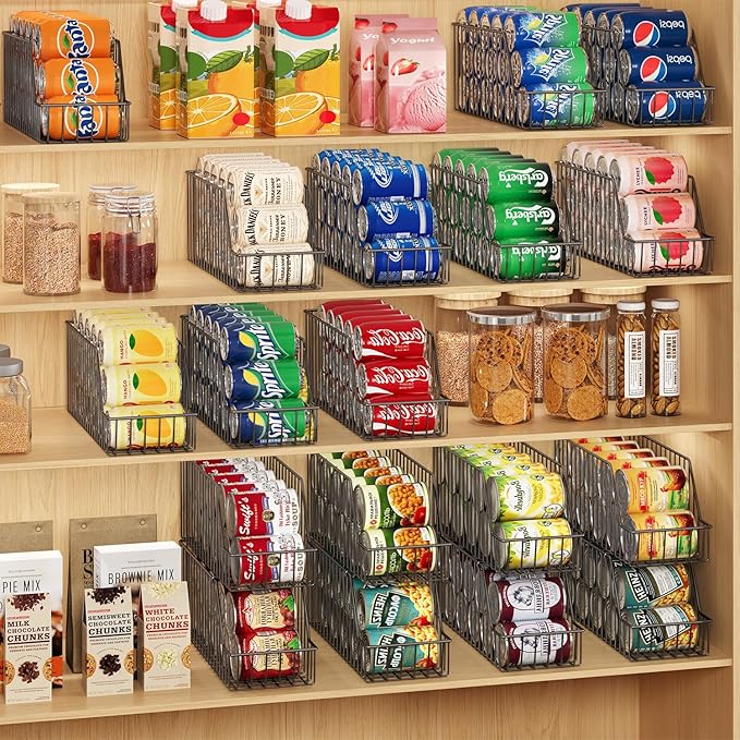 4-Tier Stackable Can Rack Organizer for Kitchen Pantry,Max Can Storage Holder,Durable Can Dispenser & Canned Goods Organizer for Fridge,Hold More 44 Cans, for Various Ounces of Canned Food Soda Drinks