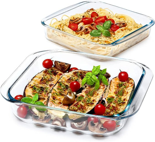 NUTRIUPS (1.7QT+2.4QT) Square Glass Baking Dish Set,2 Piece Square Glass Baking Pan (8.2x8.2 & 9x9 Inches)