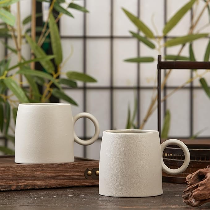 Bico Reactive Glaze Light Grey 16oz Stoneware Straight Mugs Set, Set of 2, Microwave and Dishwasher Safe, for Coffee, Hot Chocolate, Milk