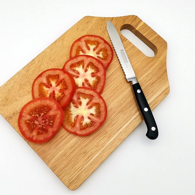 Serrated Utility Knife - MATTSTONE HILL 4.7" Kitchen Knife, German Stainless Steel Vegetable Knife, Paring Knife, Triple Rivet Handle