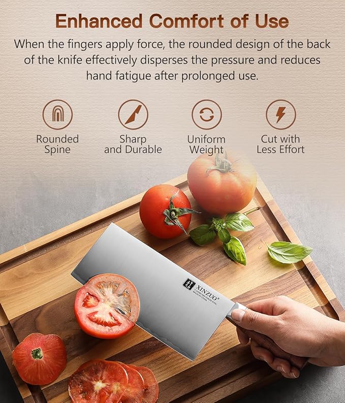 XINZUO 7.4 Inch Professional Chinese Chef Knife,Razor-Sharp Composite Stainless Steel Cleaver Kitchen Knife For Cutting Meat，Vegetable With Red Wood Handle