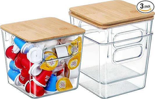 Coffee Pod Holder with Bamboo Lids, 3 PACK K Cup Organizer Large Capacity Coffee Bar Organization and Storage