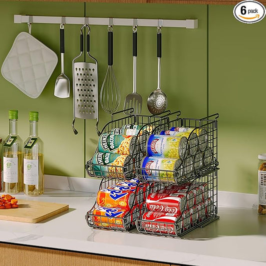 Sonyabecca 6-Pack Can Storage Organizer Pantry, Stackable Kitchen Canned Food Holder With Handles, Can Organizer For Pantry Countertop Cabinet, Beverage Drink Pop Soda Can Dispenser Patent Pending