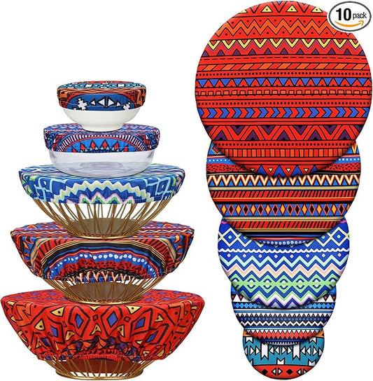 Patelai 10 Pcs Bowl Covers Reusable in 5 Size Stretch Cloth Fabric Elastic Food Storage Bowl Covers Bread Sourdough Lids for Proofing Food Fruits Leftover(Fresh Style)