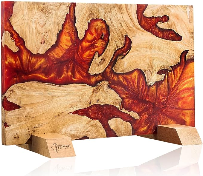 SENKEN "Red Tsunami" Extra Large Magnetic Knife Block - Holds Up to 16 Knives - Knife Block without Knives, Universal Knife Holder, Beautiful Red Resin & Natural Wood Blend ("Crimson" Red Resin Blend)