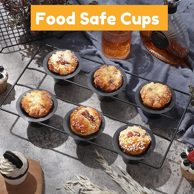 Shellwei 2 Pcs 12 Cups Nonstick Popover Pan Muffin Cupcake Pan Pudding Bakeware for Oven Baking, Frittatas, Muffins, Quiches, Pudding Cakes(Black,2 Pcs)