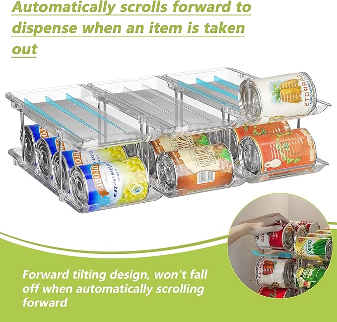 Can Organizer for Pantry Soda Can Organizer Automatic Rolling Food Pantry Storage Rack Can Dispenser for Fridge Holds 36 Cans, Fits 5.8-Inch Soda and Can, Set of 9