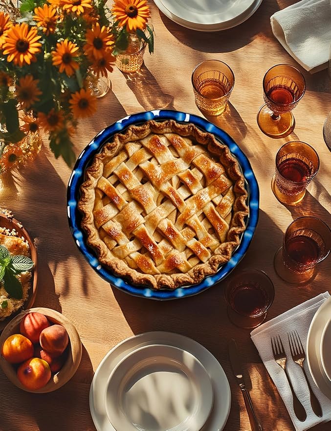 AISBUGUR Pie Pan for Baking 9 Inch Ceramic Pie Dish Quiche Baking Dish Non-Stick Dishwasher & Oven Safe (Reactive Glaze Blue)