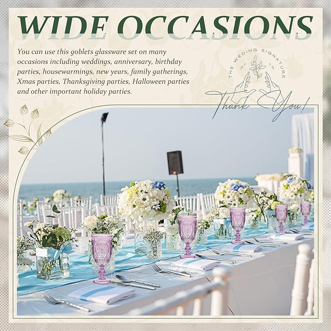 48 Pcs Plastic Goblets 7.5oz Vintage Goblet Plastic Wine Glasses Colored Retro Embossed Water Goblets for Wine Bar Juice Baby Shower Wedding Reception Grand Event Party (Purple)