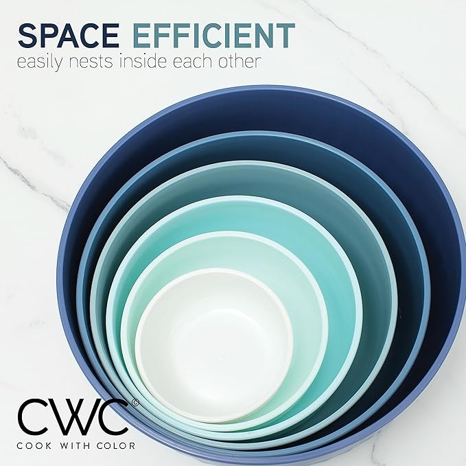 COOK WITH COLOR Prep Bowls with Lids- Wide and Deep Nesting Plastic Small Mixing Bowl Set with Lids, 12 Piece Set - Deep Bowls, Blue