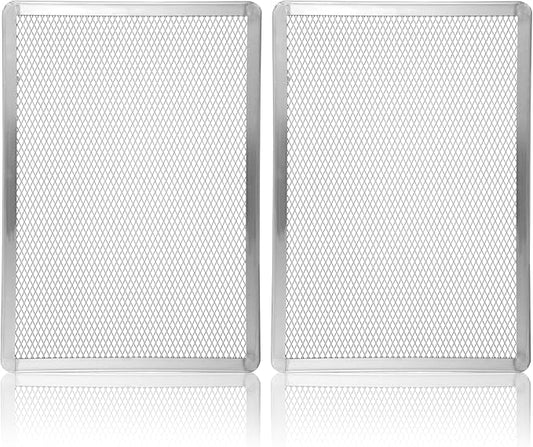 Pizza Screen 11 x 15.6 Inch 2 Pack Rectangular Aluminum Pizza Pan Restaurant-Grade Flatbread Screen Pizza Crisper Pan,Oven-Safe
