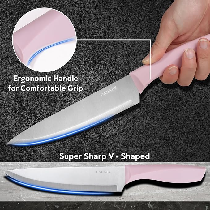 19 PCS Kitchen Cooking Utensils Set, 11 Pieces Silicone Cooking Utensils Set 6 Pieces Sharp Stainless Steel Pink Knife Set with 1 Piece Cutting Board, Ideal for Apartment