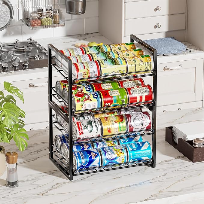SUFAUY Stackable Pantry Can Organizers and Storage, Holds Up to 60 Cans, 2 Pack Soda Food Can Storage Rack Dispenser, Black