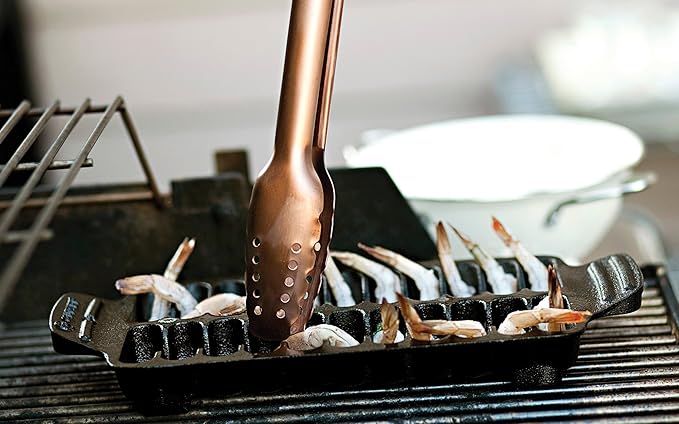 Outset 76375 Shrimp Cast Iron Grill and Serving Pan , Black