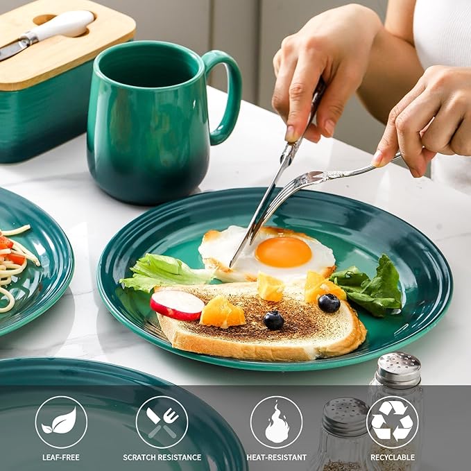 Hasense Ceramic Dinner Plates Set of 4, 10 Inch Premium Dinnerware Dishes, Salad Serving Plates Elegant & Durable, Oven, Microwave & Dishwasher Safe, Perfect for Family and Entertaining,Gradient Green