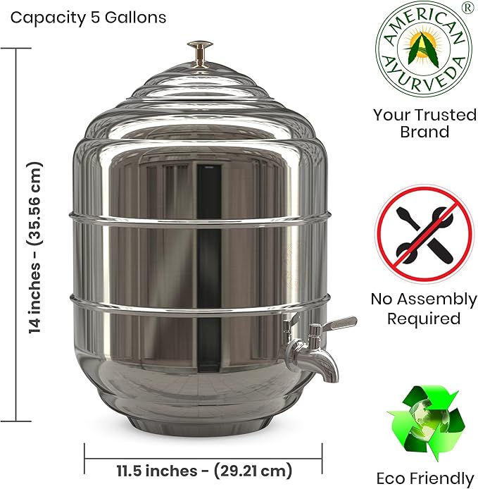 5 Gallon Counter Top Stainless Steel Beverage Dispenser with Faucet Spigot, handle and Lid to Dispense Chilled Water, Beverages, Tea, Soda, Juice