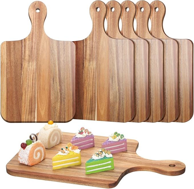 6 Pcs Cutting Board Bulk Kitchen Thicken Chopping Platter with Handles Wooden Charcuterie Serving Trays Blank Wood Boards for Engraving Wedding Housewarming(Acacia Wood,16 x 10 Inch)
