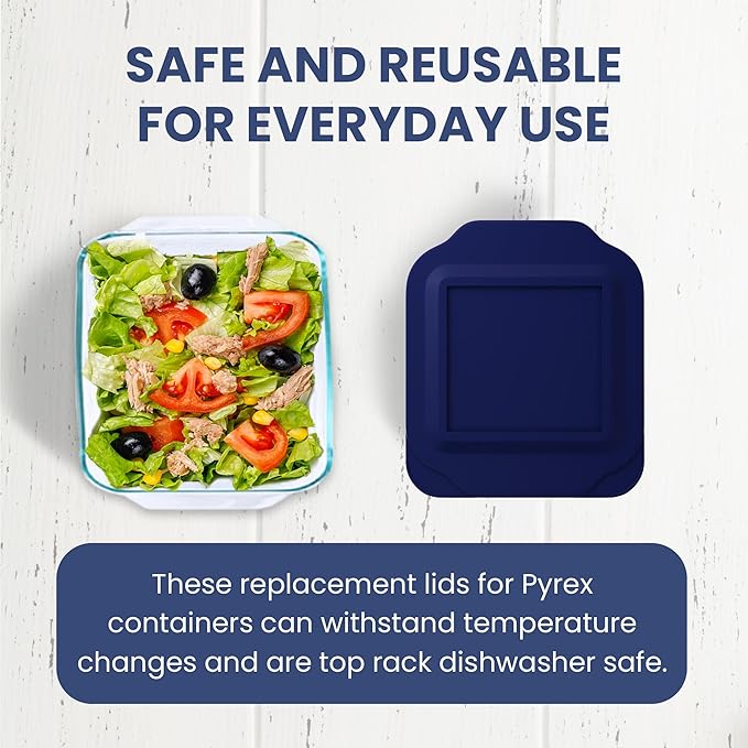 Replacement Lid for Pyrex 2-Quart 8" x 8" Glass Baking Dish #222, Compatible with Lid #222-PC, Food Storage Container Cover with Flush Tab Handles (Navy)