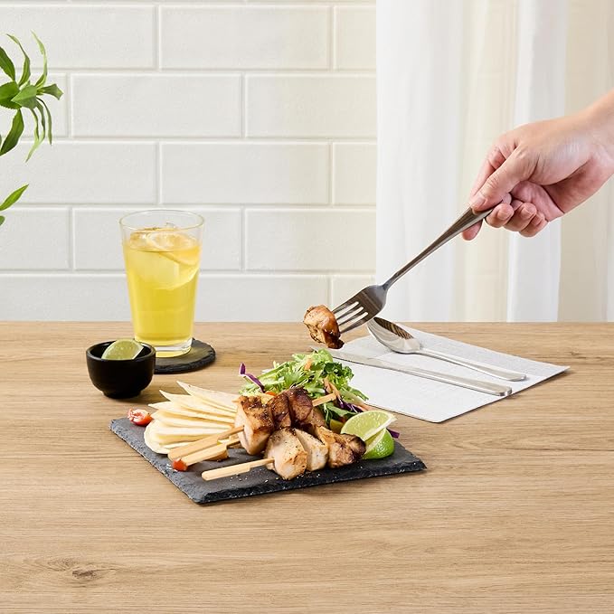 Restaurantware Slate Serving Tray 1 Pack of 8 x 8" Foam Feet Charcuterie Stone Plate Rustic Edges Freezable Black Square Serving Display Cheese Board for Kitchen, Gourmet, Dining, Parties