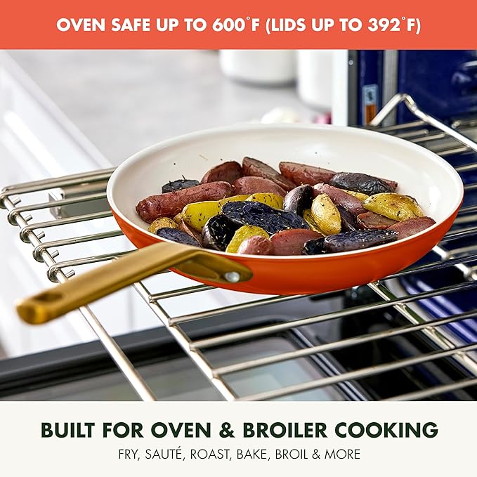 GreenPan Nonstick Reserve Pro 10 Piece Cookware Set, NSF Certified Ceramic, Hard Anodized PFAS-Free Pots & Pans Set with Lids, Stainless Steel Handles, Oven & Dishwasher Safe, Harvest Orange