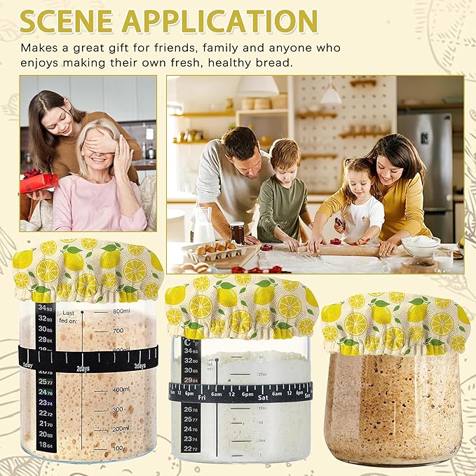 Lemon Yellow Sourdough Starter Jar Covers Reusable,Breathable Fabric Lids for Mason Jars,Wide Mouth and Regular Mouth(5 Pack)