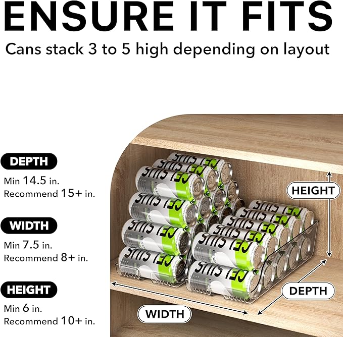 Simple Houseware Assorted Can Organizer for Refrigerator/Pantry, Set of 4, Clear