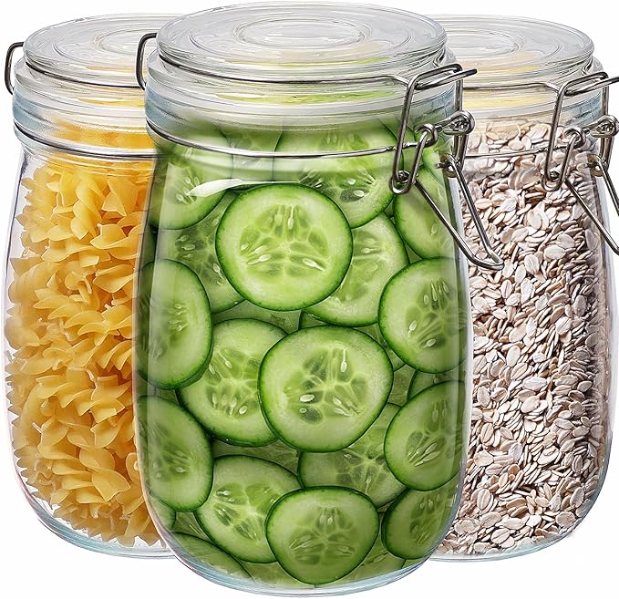 32 oz Wide Mouth Glass Jars with Airtigh Lids, 4 Pack Glass Pickling Jars for Canning, Fermenting, Large Mason Storage Container for Coffee, Flour, Sugar, Pasta