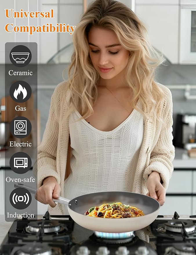 ChefRobot Nonstick Ceramic Cookware Set Healthy Pots And Pans Set Induction Kitchen Cookware sets Non Toxic Pots And Pan Set,PFOA ＆ PTFE Free (18 pcs)