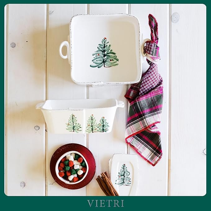 Vietri Lastra Holiday Square Baker, Stoneware Oven Baking Dish & Serving Pan, Christmas Bakeware