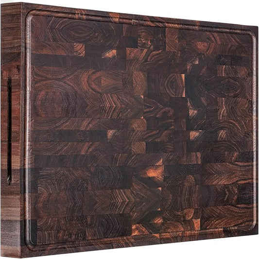 AZRHOM Extra Large Thick Walnut Wood End Grain Cutting Board 24x18x2 In, Wooden Butcher Block, Chopping Board For Kitchen with Juice Groove Handles Non-Slip Pats (Gift Box)
