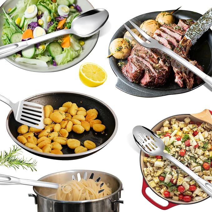 304 Stainless Steel Kitchen Utensils Set, 10 Pcs Stainless Steel Cooking Utensils Set, Heat Resistant Metal Kitchen Tools Spatulas Set, Spatulas, Spoons, Ladle, Meat Fork and Skimmer