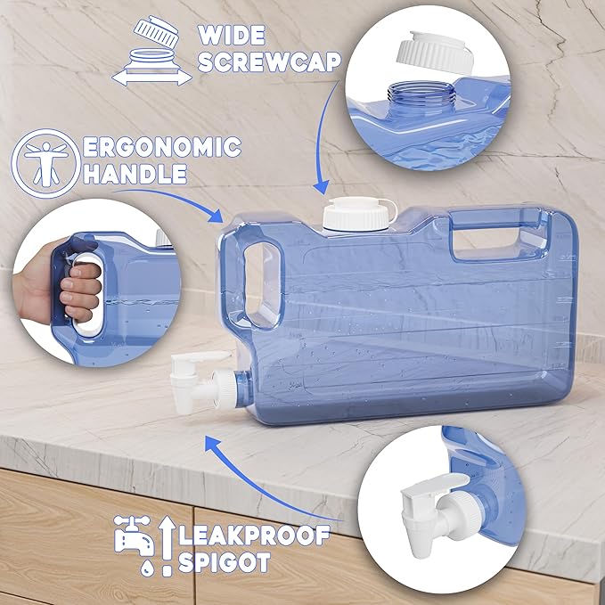 Refrigerator Drink Dispensers 1.1 Gallon Bottle with Spigot - BPA Free Plastic Water Jug Leak-Proof | Fridge Beverage Drink Dispenser for Parties, Convenient Handles