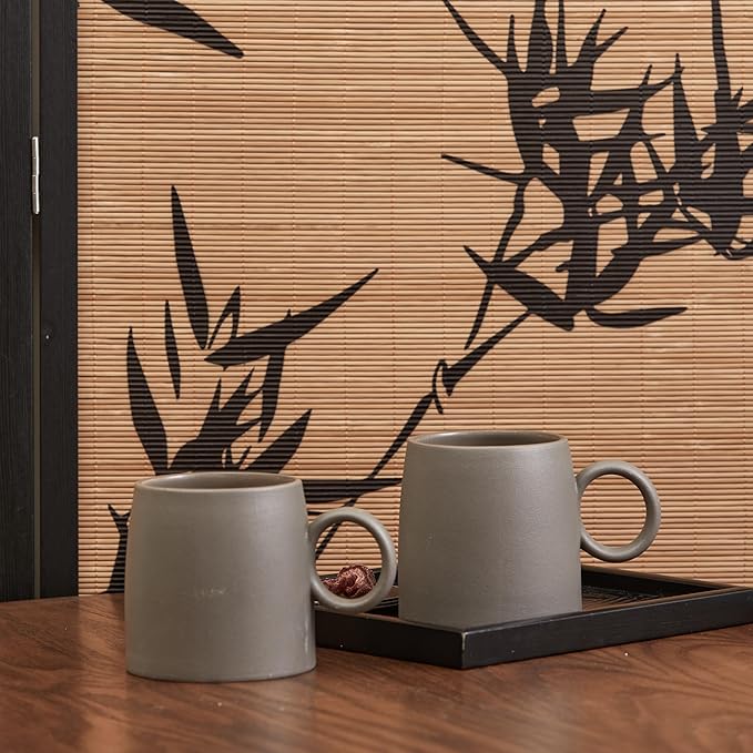 Bico Reactive Glaze Dark Grey 16oz Stoneware Straight Mugs Set, Set of 2, Microwave and Dishwasher Safe, for Coffee, Hot Chocolate, Milk