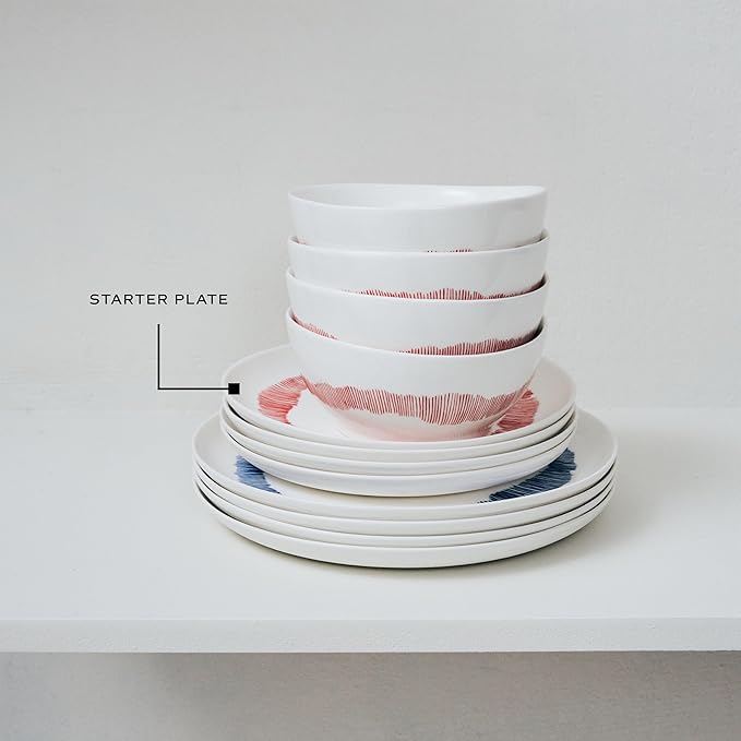 Appetizer Plate | Feast tableware by Ottolenghi | 2 Starter Plates | Stoneware Dinnerware Set in white red | luxury Dishware Set for Dinner at Home, Party, Christmas | Kitchen Sets