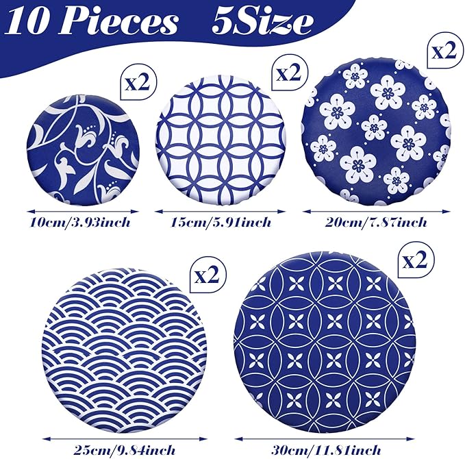 Patelai 10 Pcs Bowl Covers Reusable in 5 Size Stretch Cloth Fabric Elastic Food Storage Bowl Covers Bread Sourdough Lids for Proofing Food Fruits Leftover(Stylish Style)